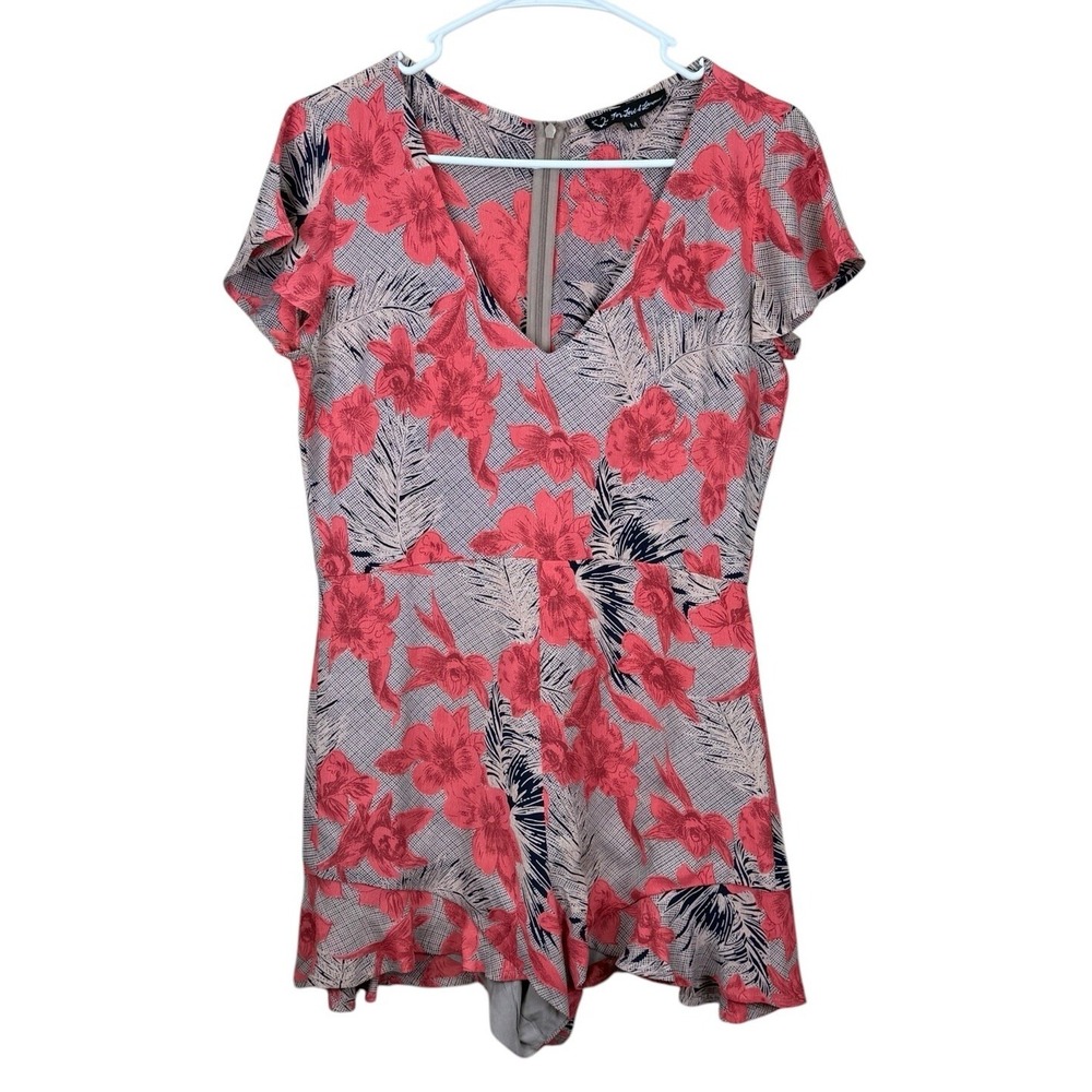 For Love & Lemons Mai Tai‎ Floral Romper Coral Medium M Beach Travel